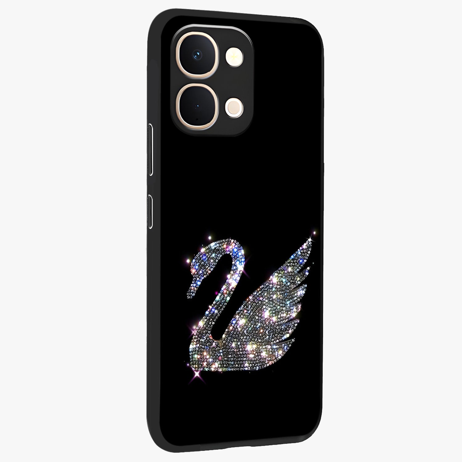 Starlit Swan Grace Glass Case upright view showcasing beautiful swan artwork with peaceful night themed design.