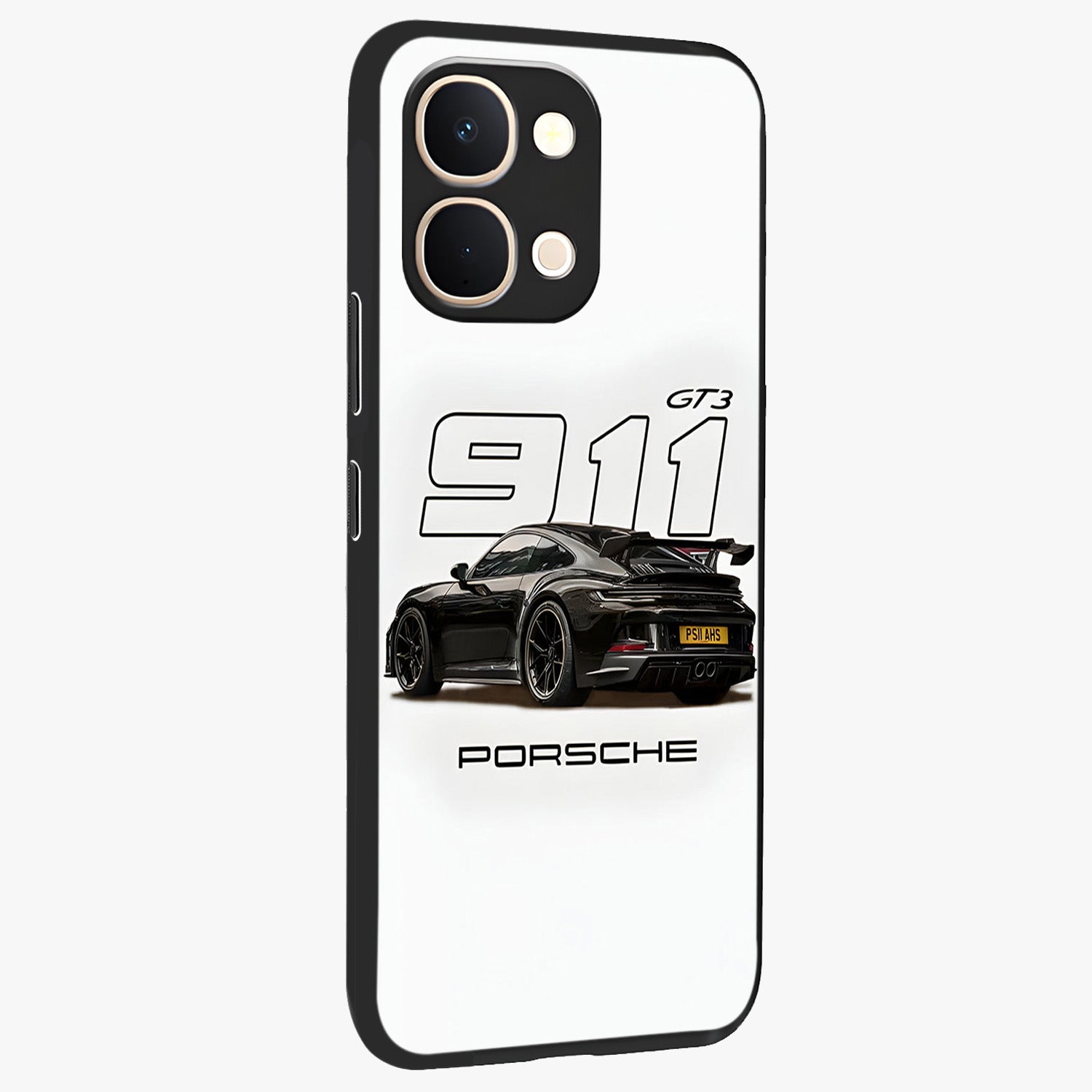 Turbo Legacy Icon Glass Case upright view showcasing bold racing inspired artwork with classic car theme.