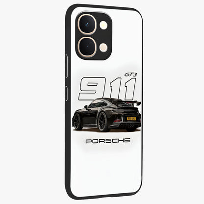 Turbo Legacy Icon Glass Case upright view showcasing bold racing inspired artwork with classic car theme.
