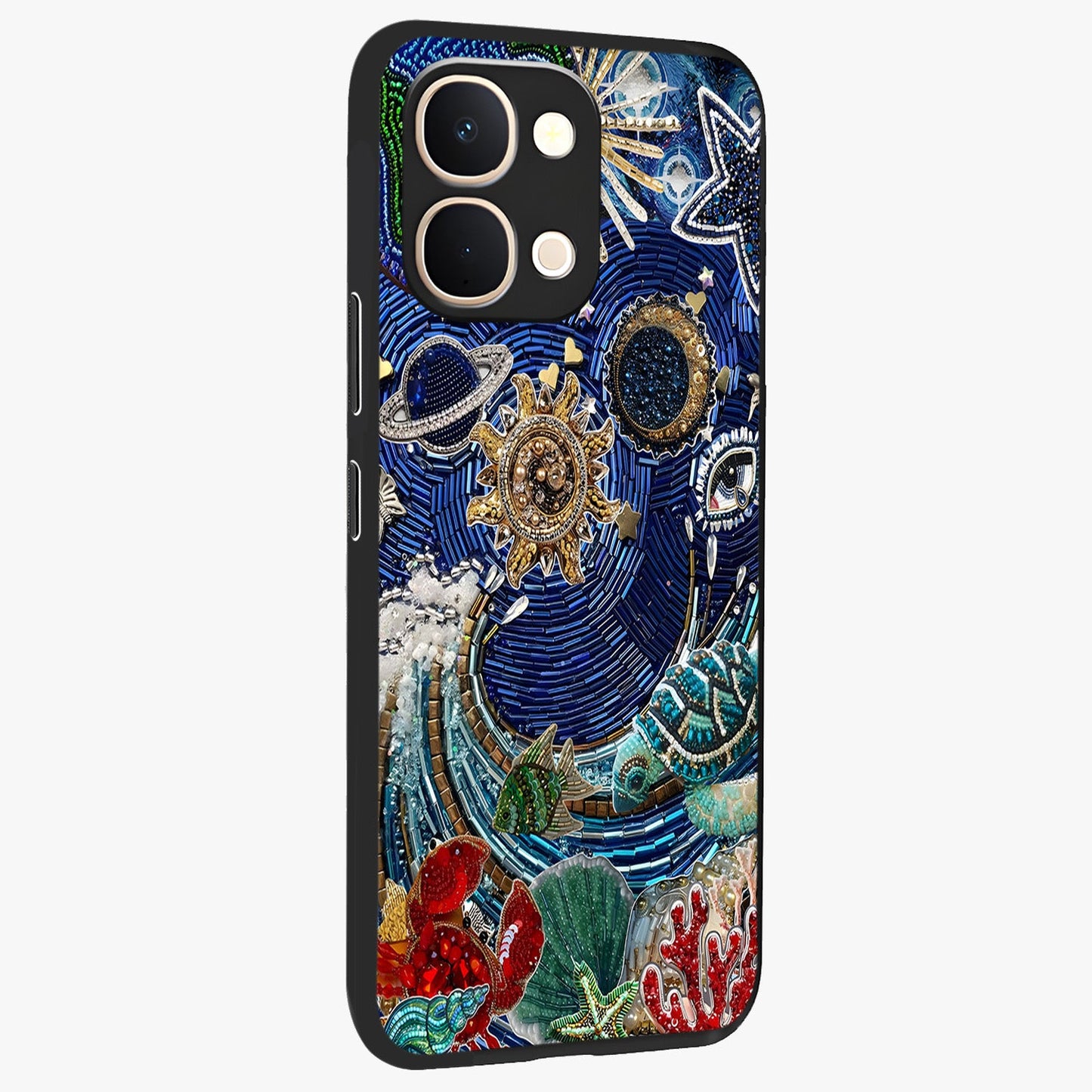 Universe Underwater Spark Glass Case upright view showcasing magical underwater galaxy artwork with vibrant cosmic theme.
