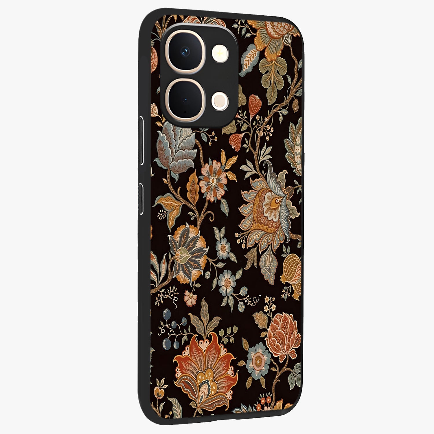 Vintage Floral Dream Glass Case upright view showcasing delicate floral artwork with timeless vintage theme.