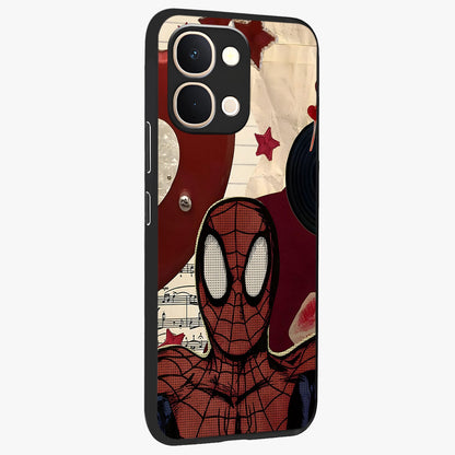 Web Warrior Vibes Glass Case upright view showcasing energetic superhero artwork with bold action theme.
