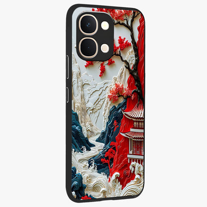 Whispers Of Sakura Waves Glass Case upright view showcasing delicate cherry blossom artwork with elegant nature theme.