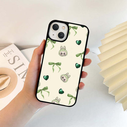 Green Bow Labubu Glass Case