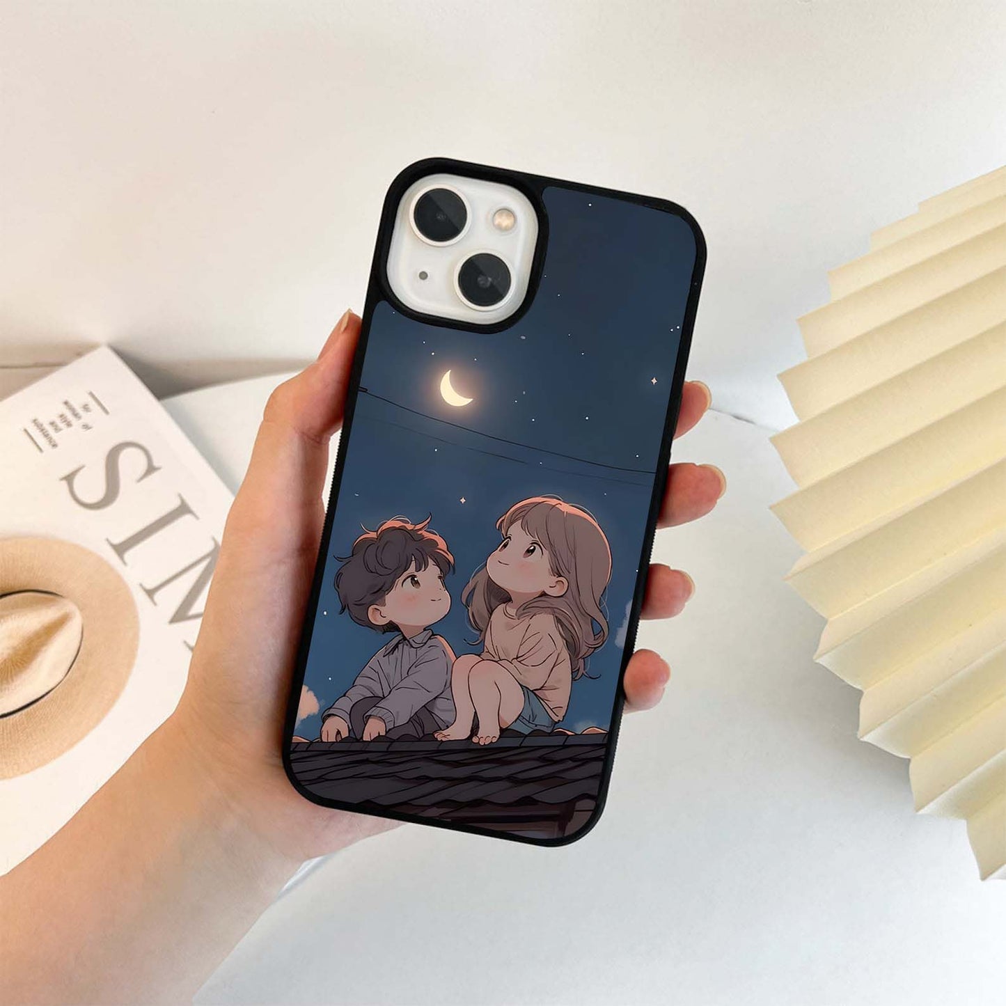 Moonlit Couple Sitting Together Glass Case