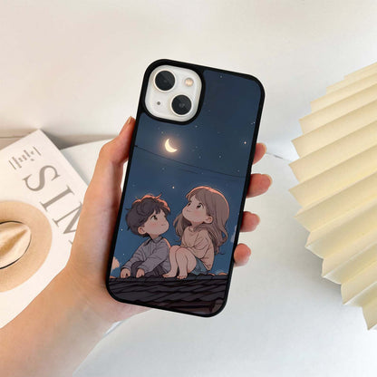 Moonlit Couple Sitting Together Glass Case