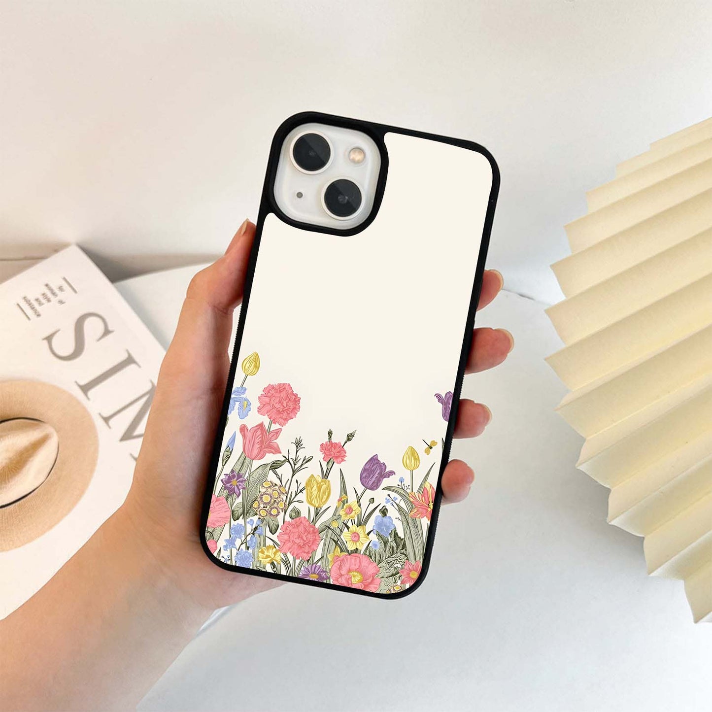 Biege With Colored Flower Glass Case