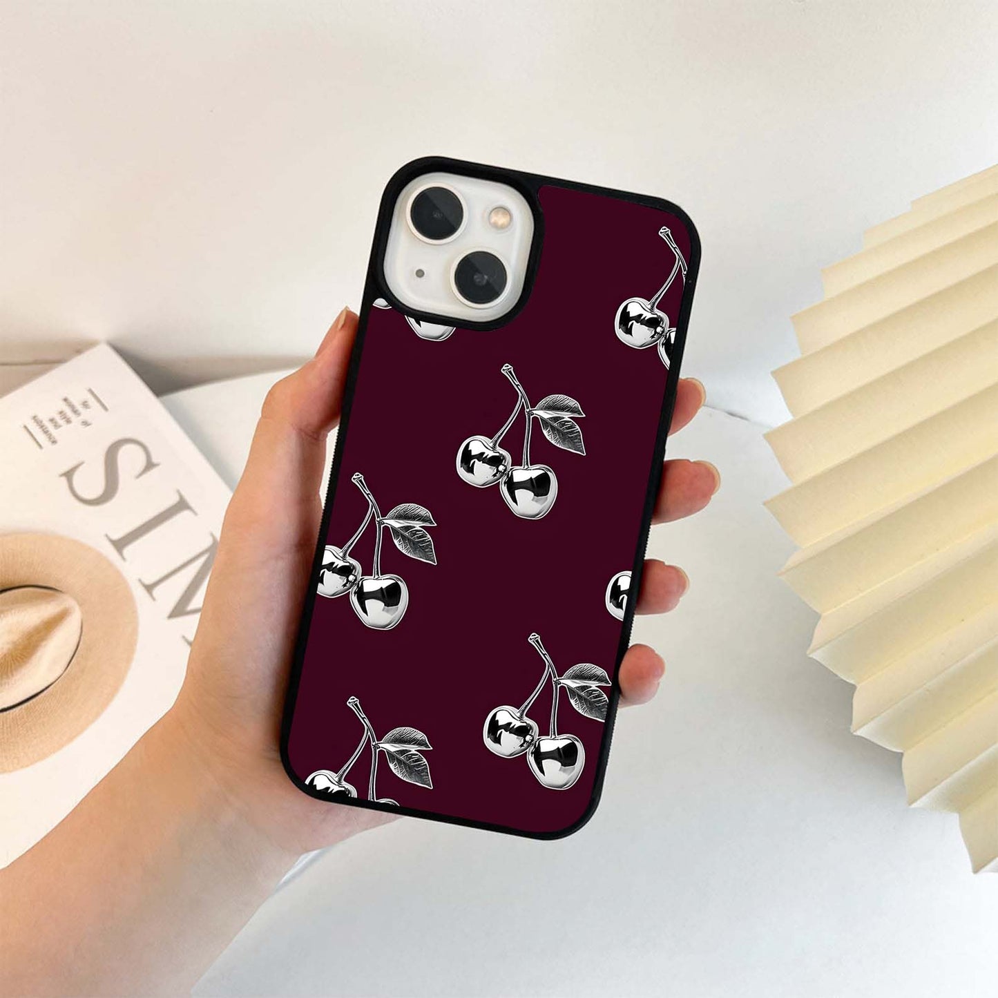 Silver Cherry pattern Glass Case