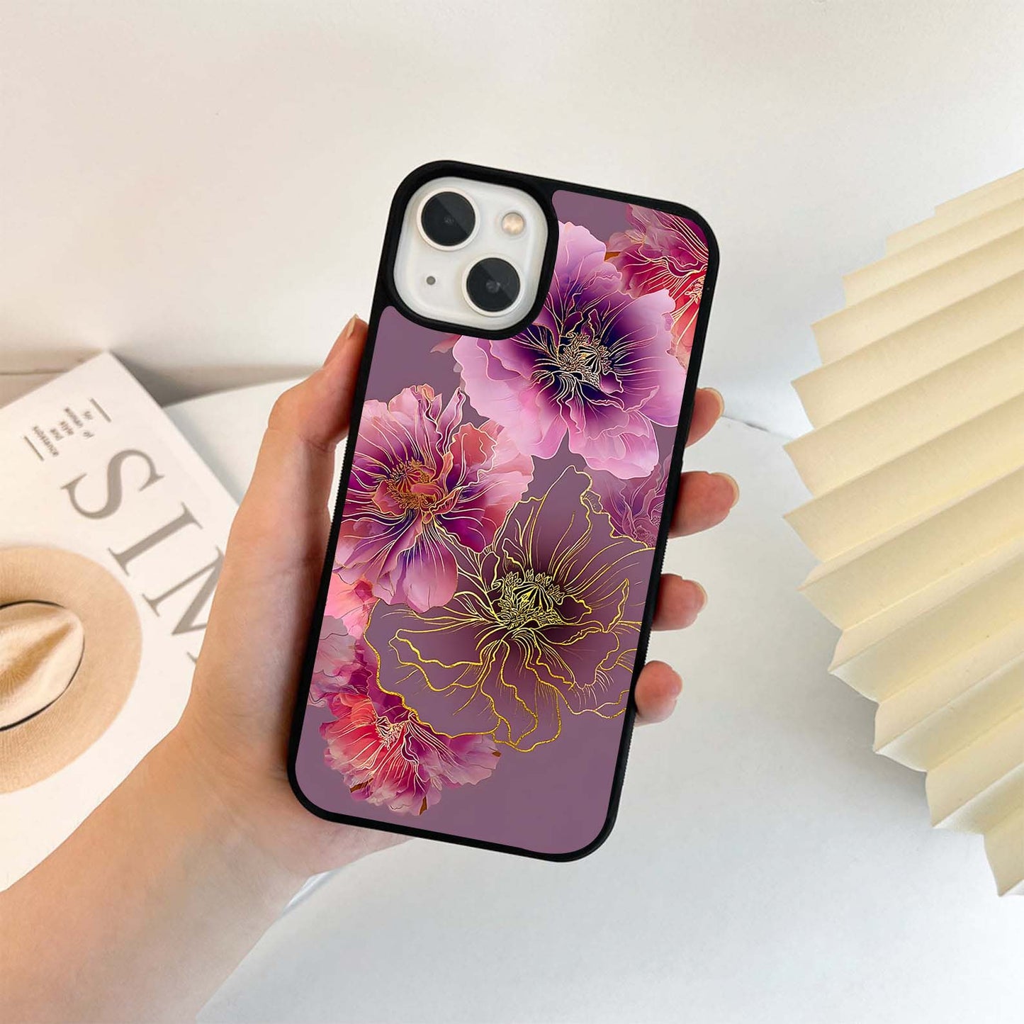 Pink Orchid Flowers Glass Case