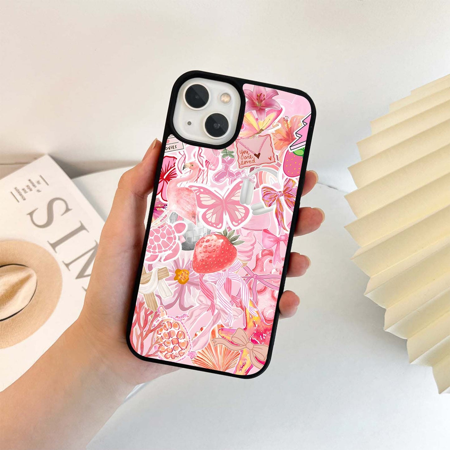 Collage of Stickers & Objects Glass Case