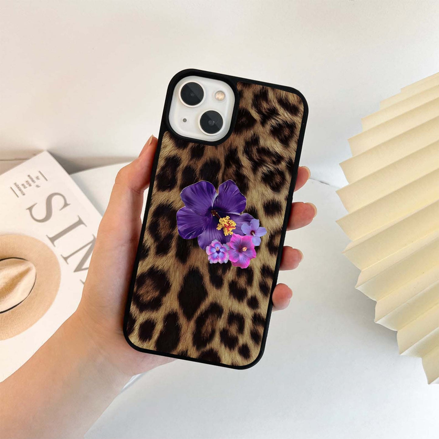 Flowers With Leopard Background Glass Case