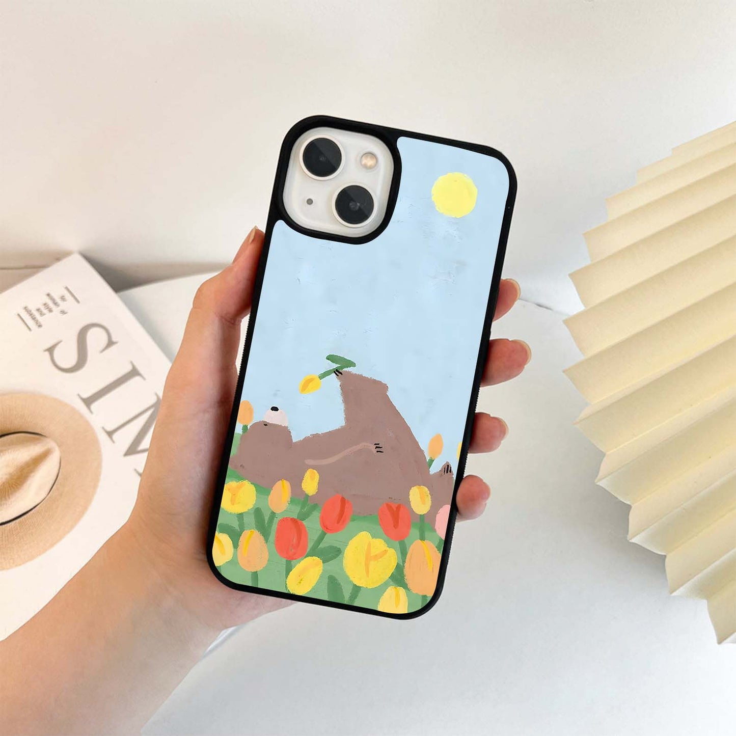 Floral Lazy Bear Glass Case