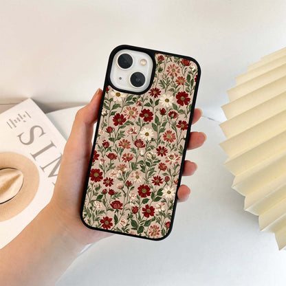 Biege Flower With Leaf Glass Case