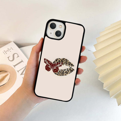 Lips With Butterfly Glass Case