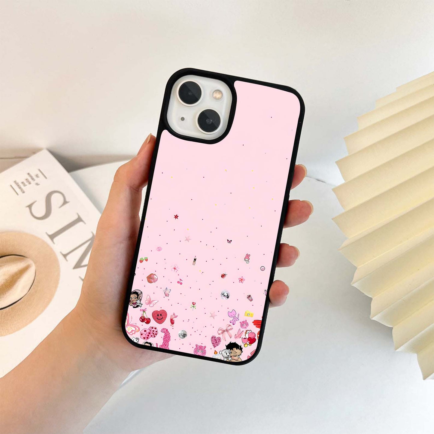 Pink Doodles & Charms Glass Case