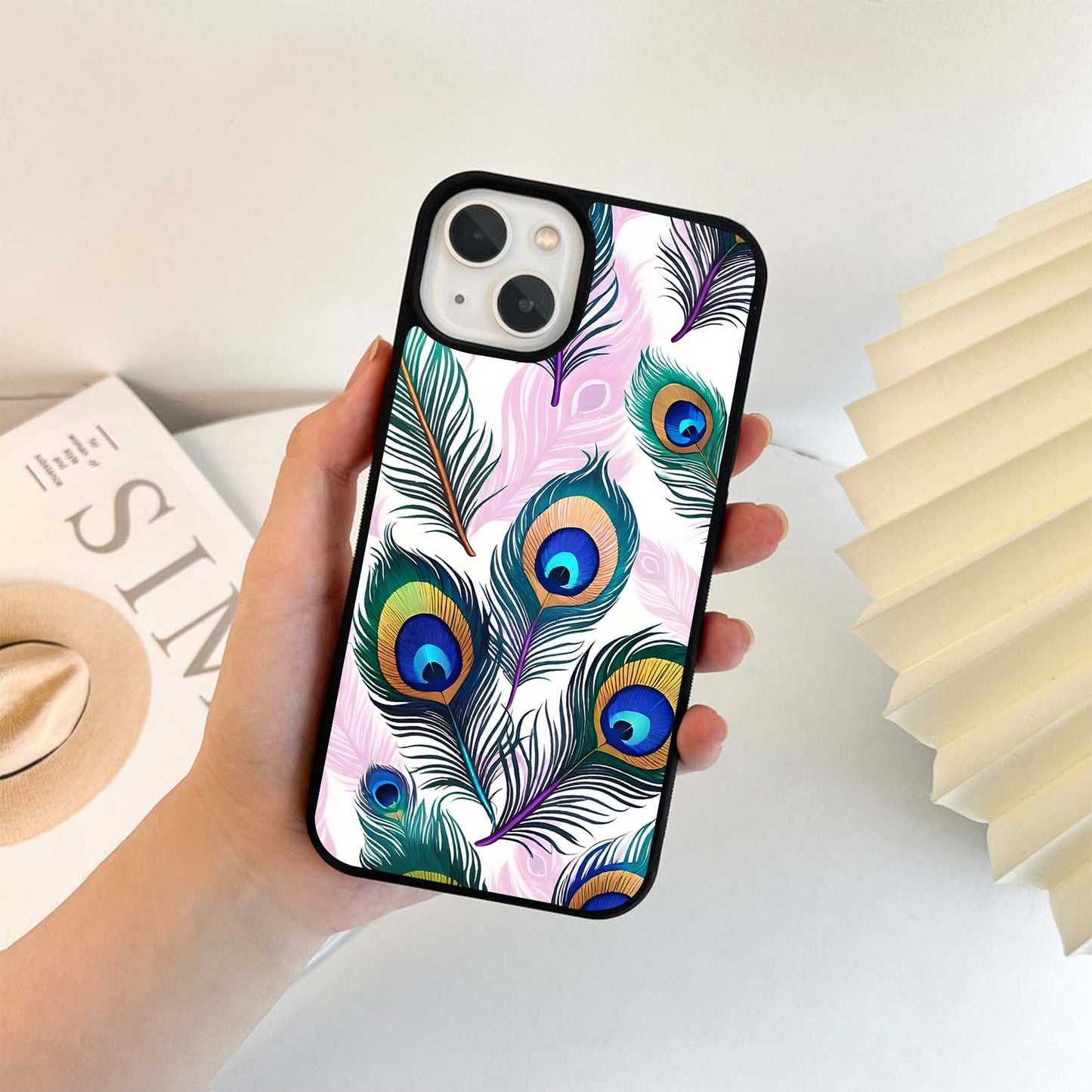 Royal Peacock Feathers Glass Case