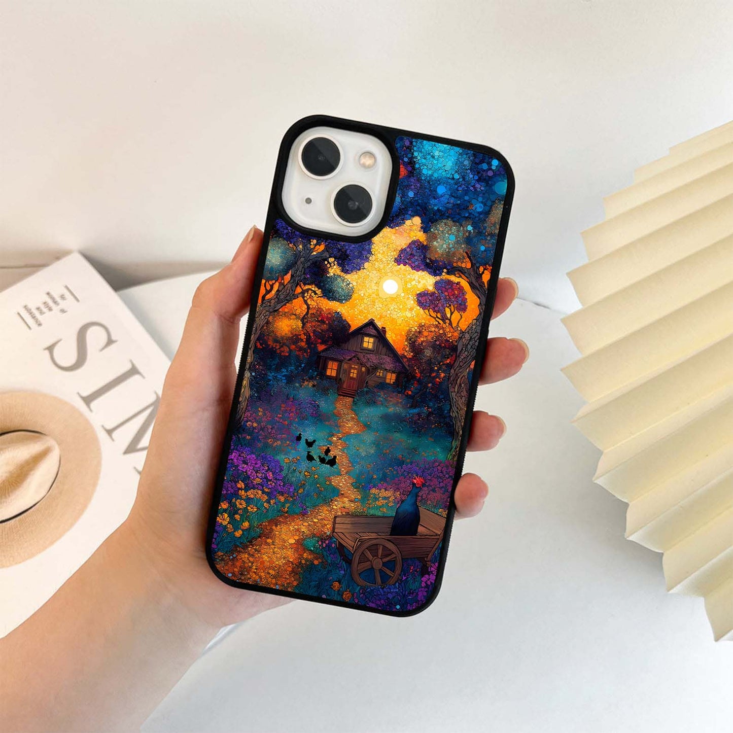 Vibrant Cottage in Magical Forest Glass Case