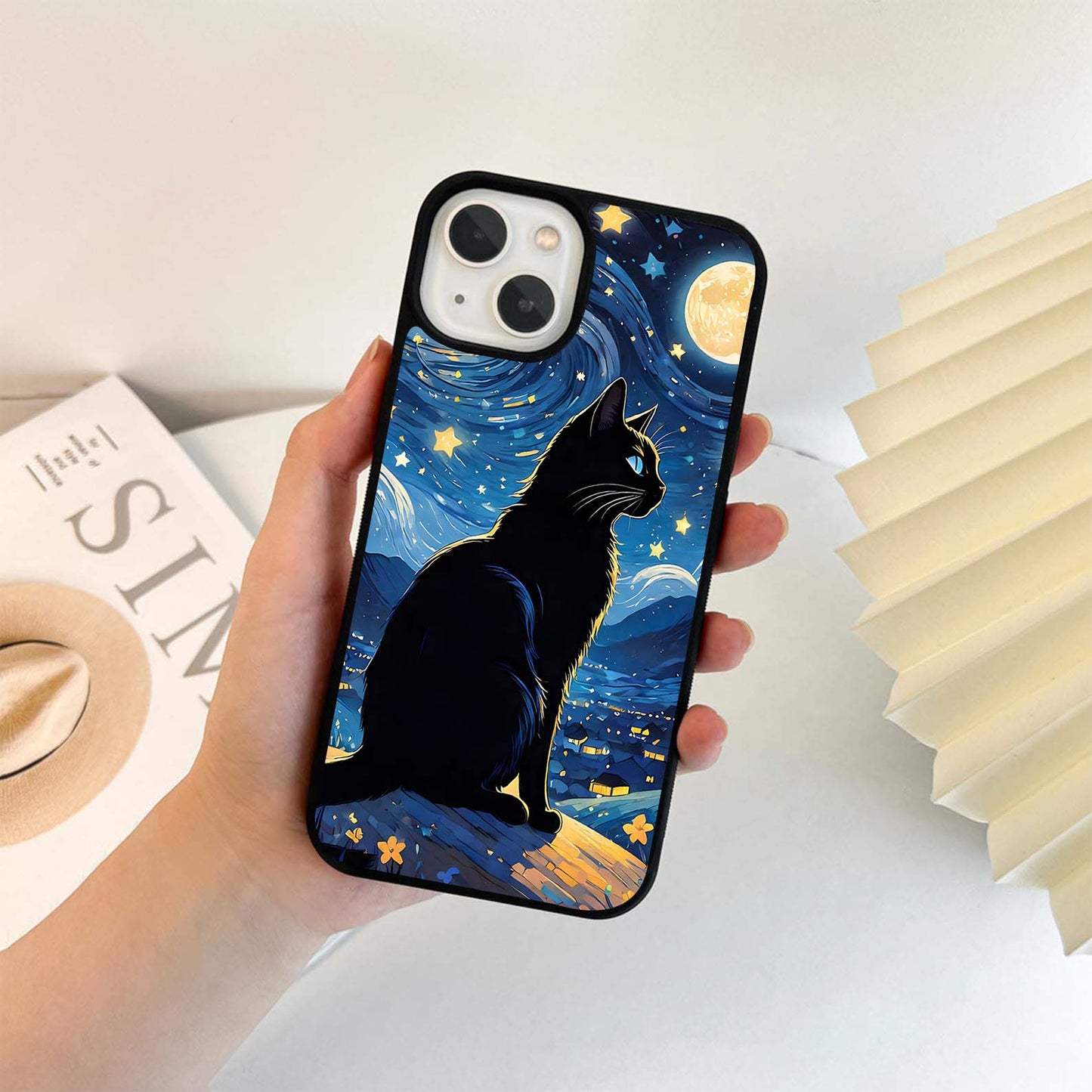 Black Cat & Starry Night Sky Glass Case