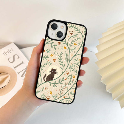 Leafy Cat Pattern Glass Case