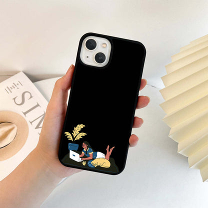 Girl on Laptop with Dog Glass Case