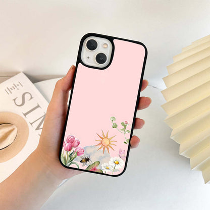 Pink Flowers & Sun Elements Glass Case