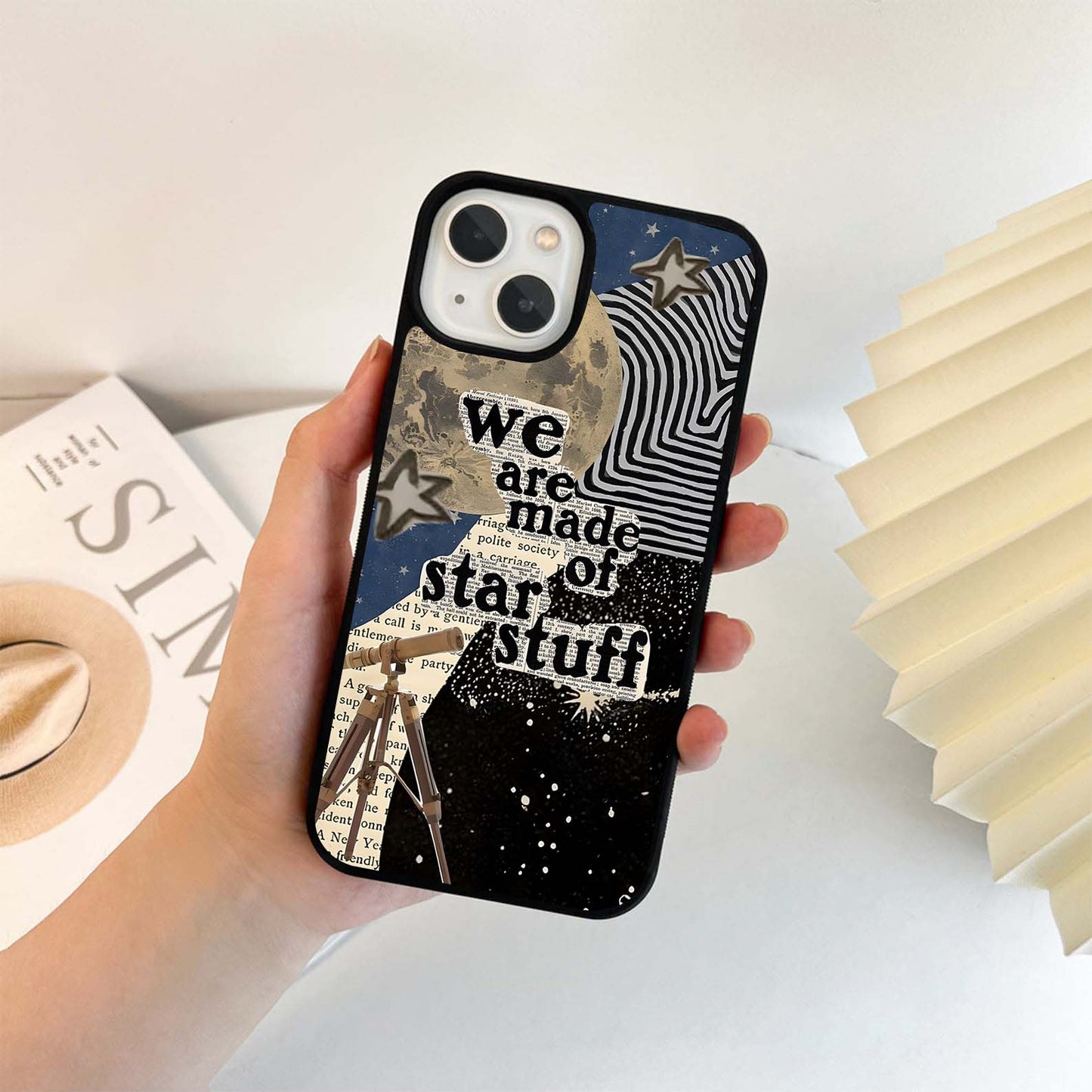 Collage with Moon & Quote Glass Case