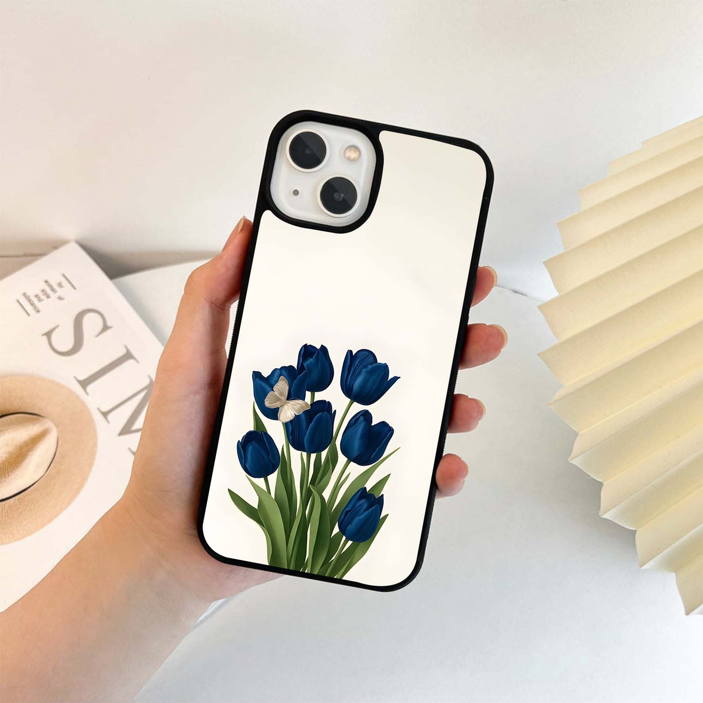 Tulip With Mini Butterfly Glass Case