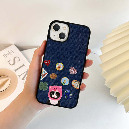 Denim Kitty Charm Glass Case