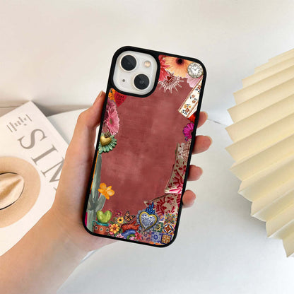 Pink Boho Floral Frame Glass Case