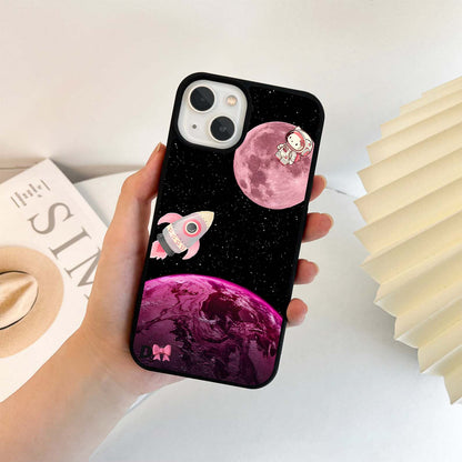 Cute Pink Planet Astronaut Glass Case