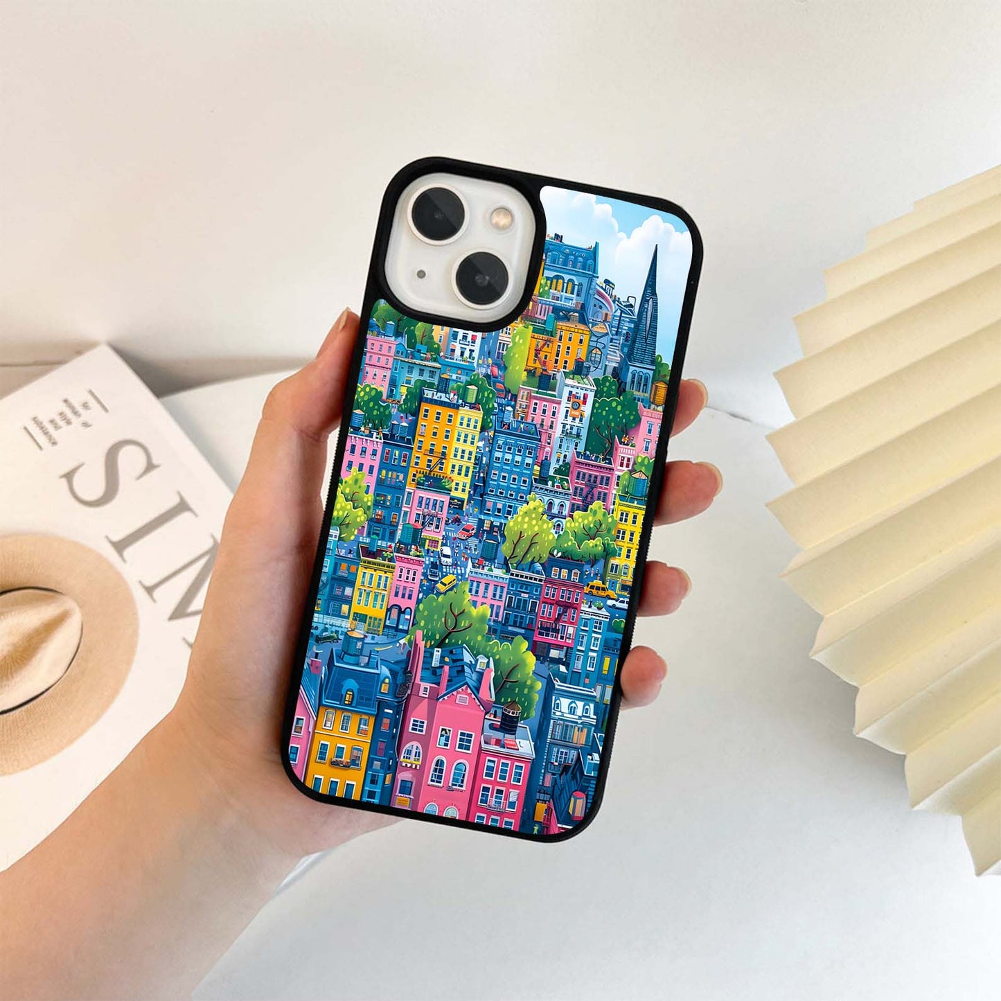 Cartoon Cityscape Glass Case