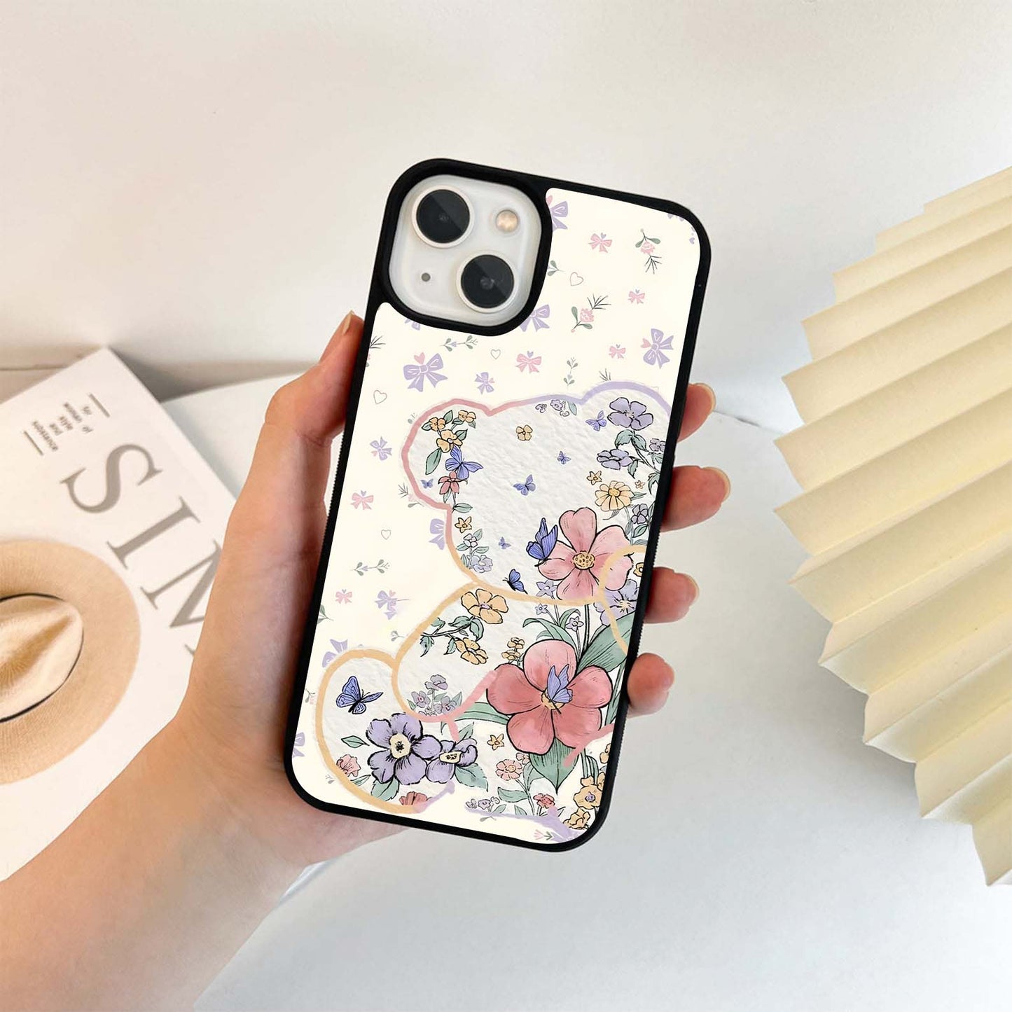 Floral Pooh Bear Glass Case