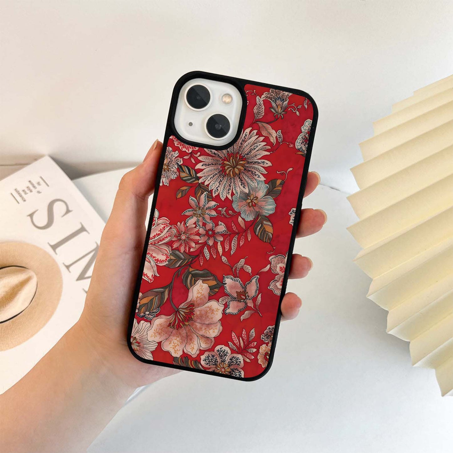 Crimson Bloom Tapestry Glass Case