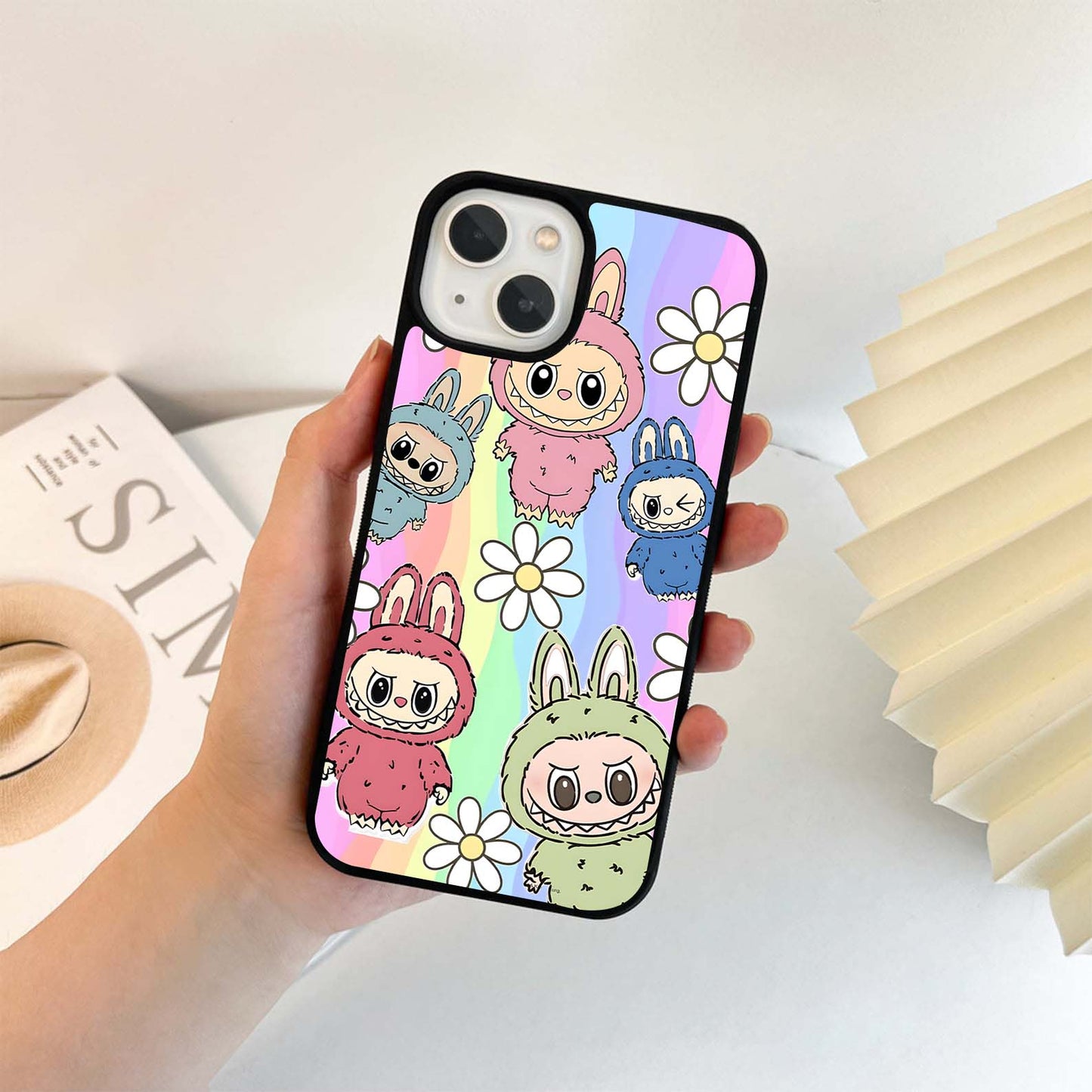 Rainbow Labubu Pattern Glass Case