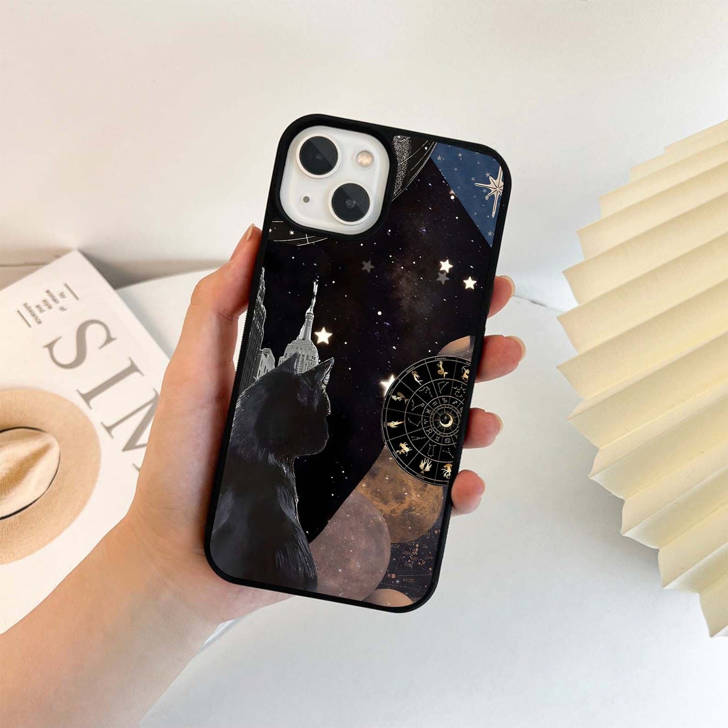 Black Cat Stars Zodiac Glass Case