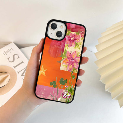Tangerine Floral Glow Glass Case