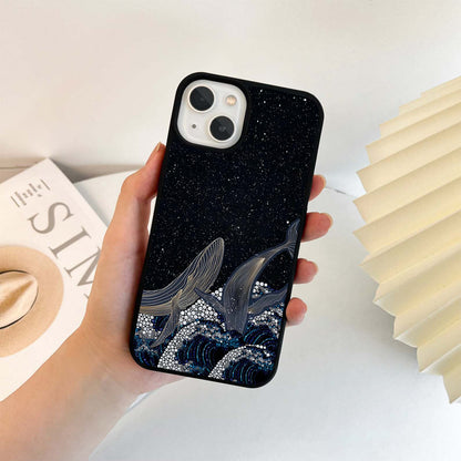 Floating Petal Dolphins Glass Case