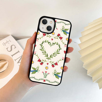 Folk Heart Doves Glass Case