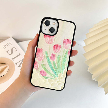 Pink Tulips Painted Glass Case