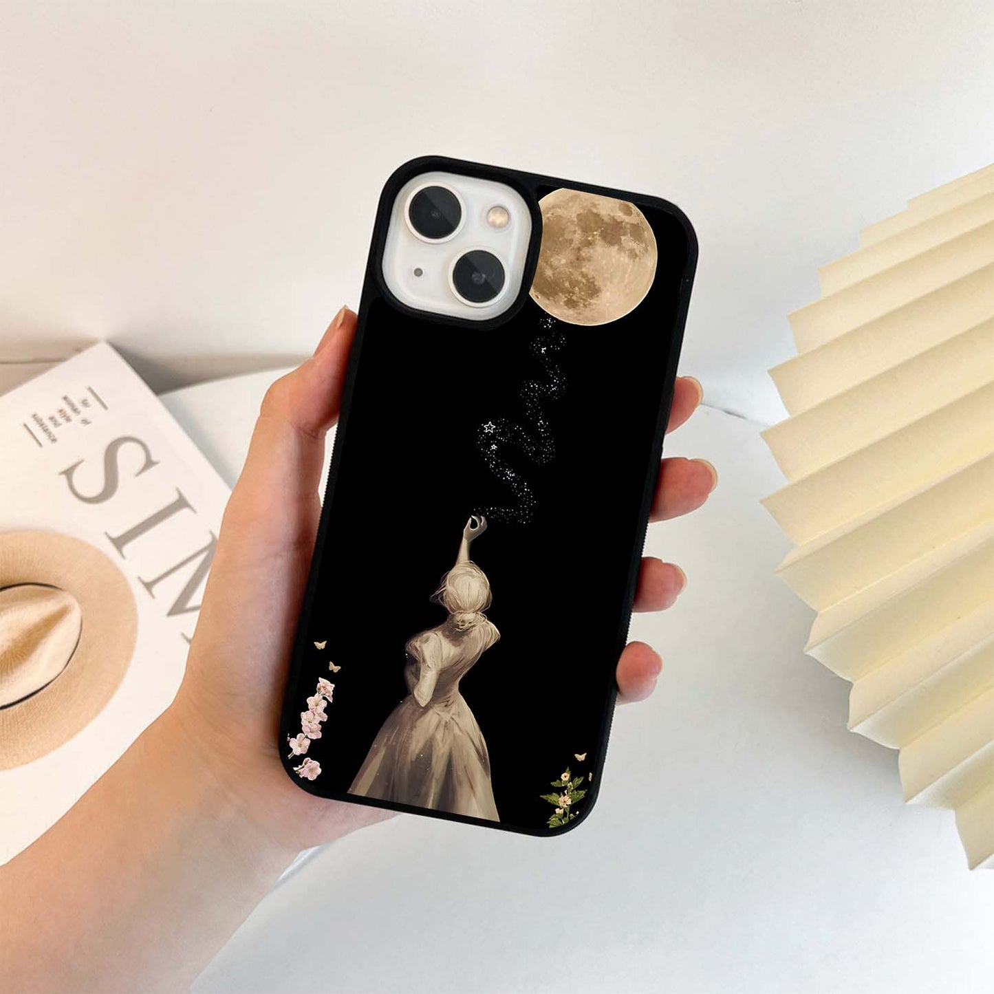 Girl reaching for Moon Glass Case