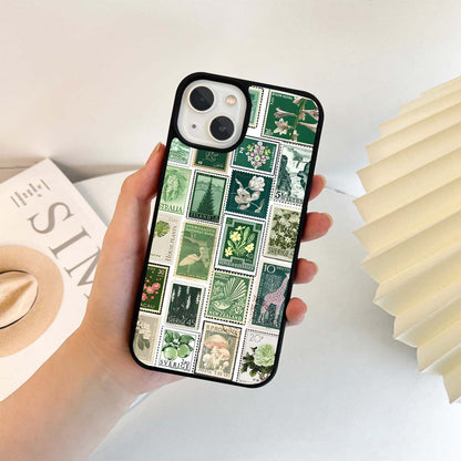Green Postage Stamp Collage Glass Case