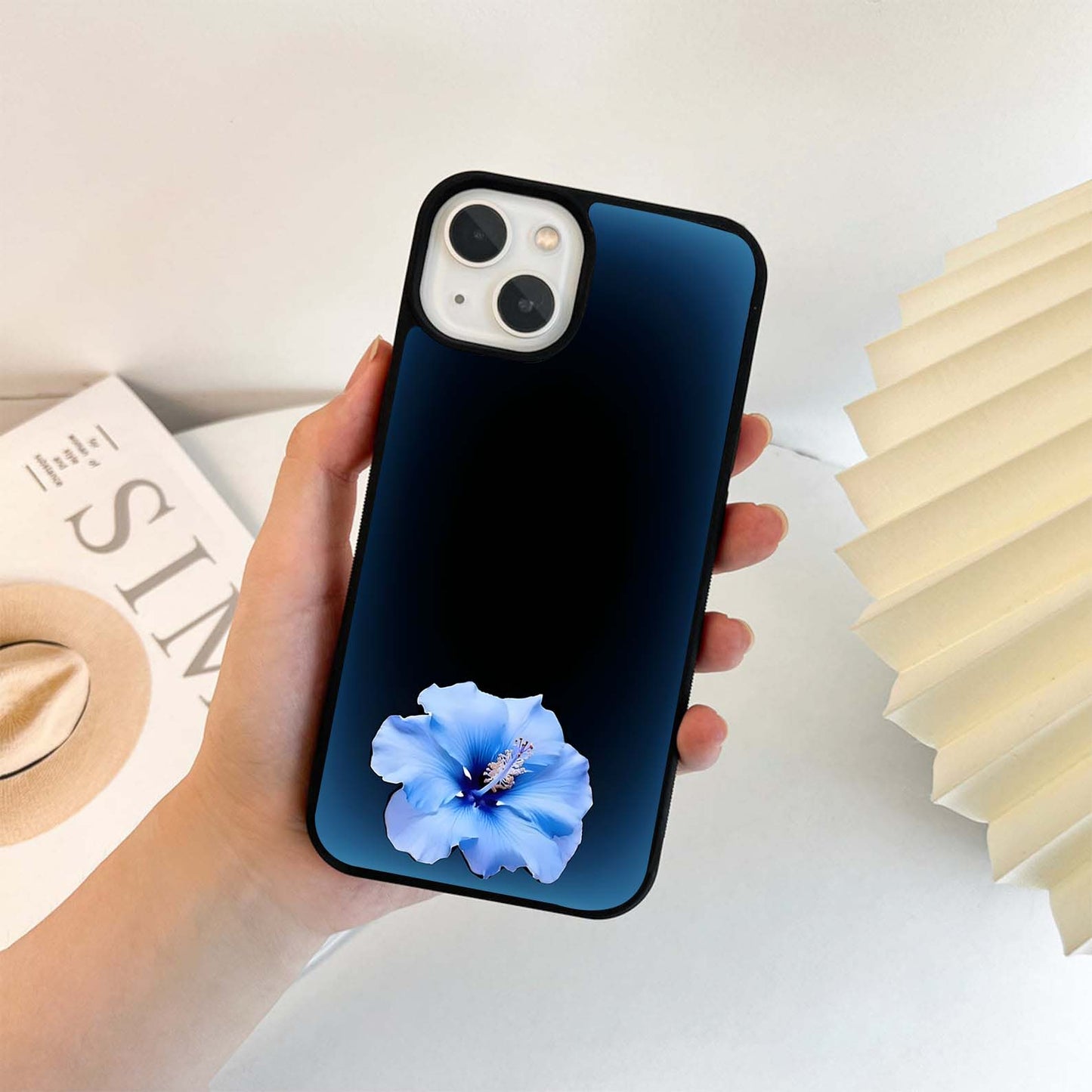 Hibiscus Flower blue glow Glass Case