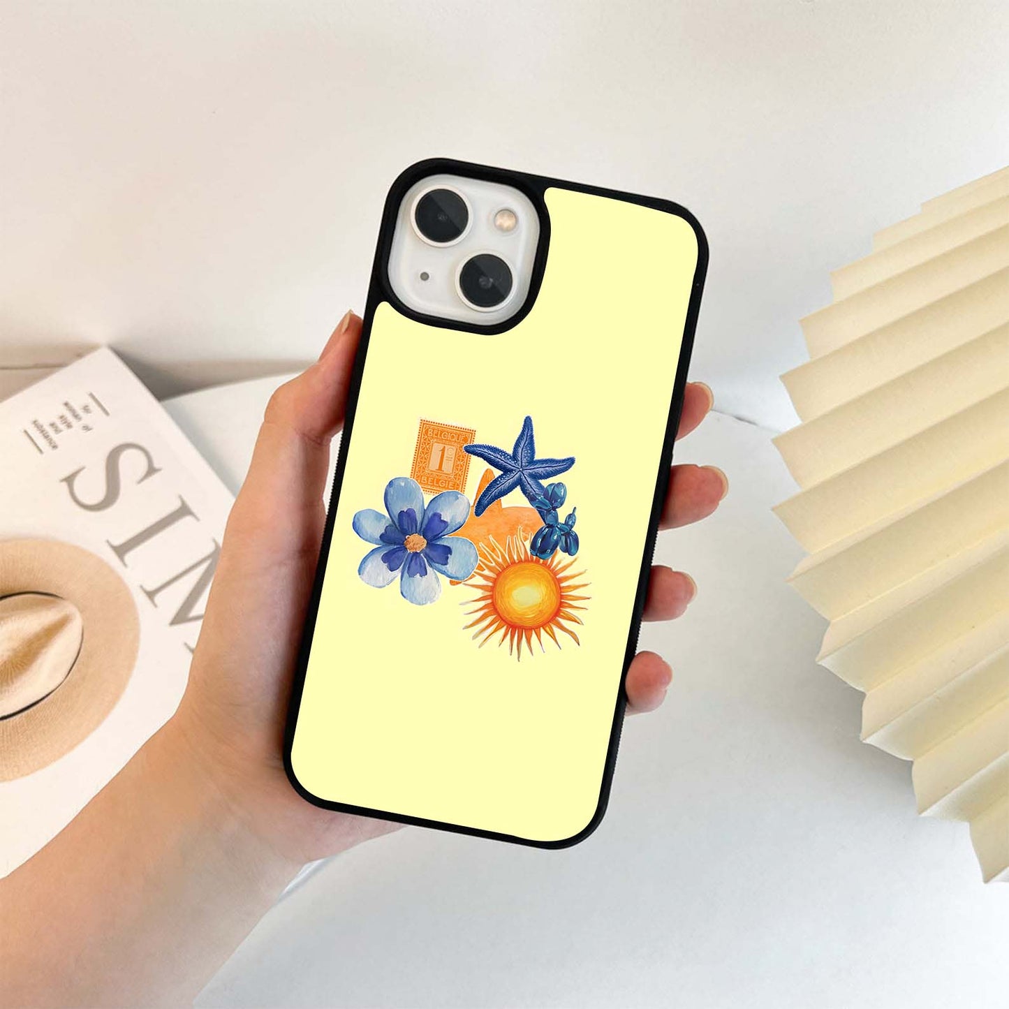 Yellow background Stamps Glass Case