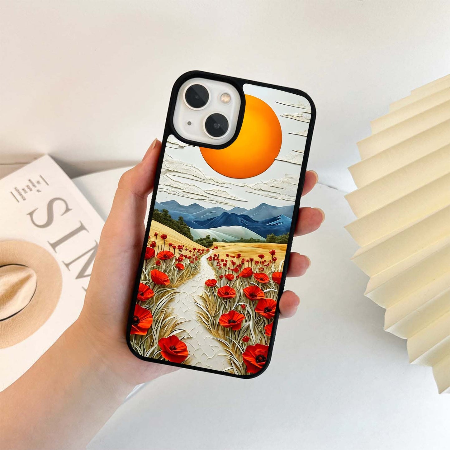 Orange Sun & Poppies Glass Case