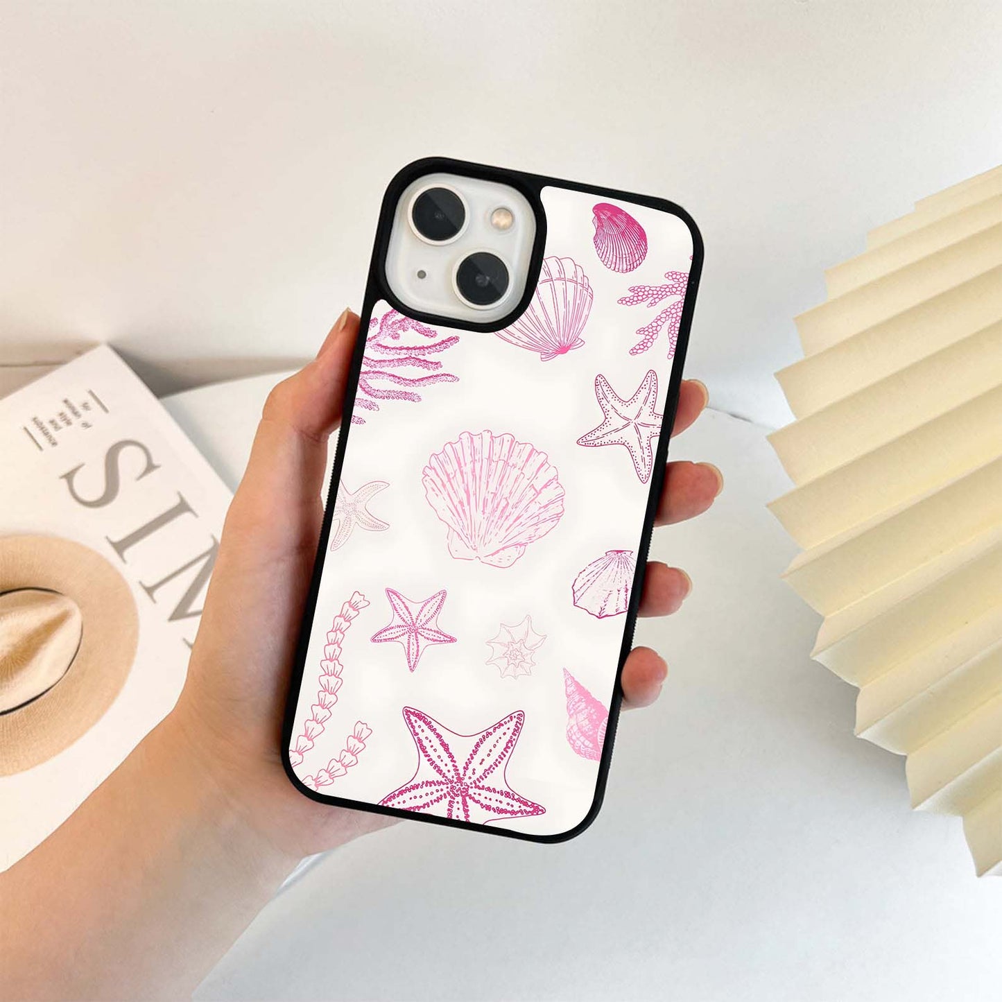 Pink Shell Outline Glass Case