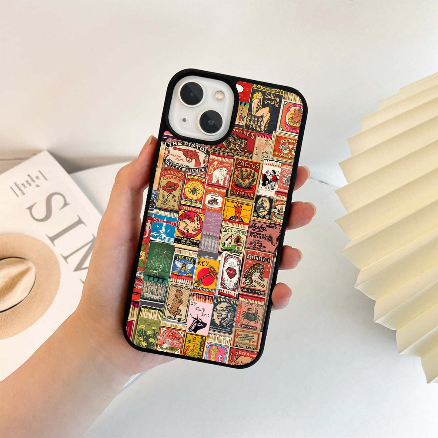 Matchbox Label Collage Glass Case