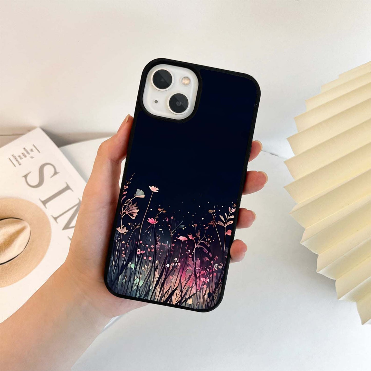 Glowing Flower Silhouettes Glass Case