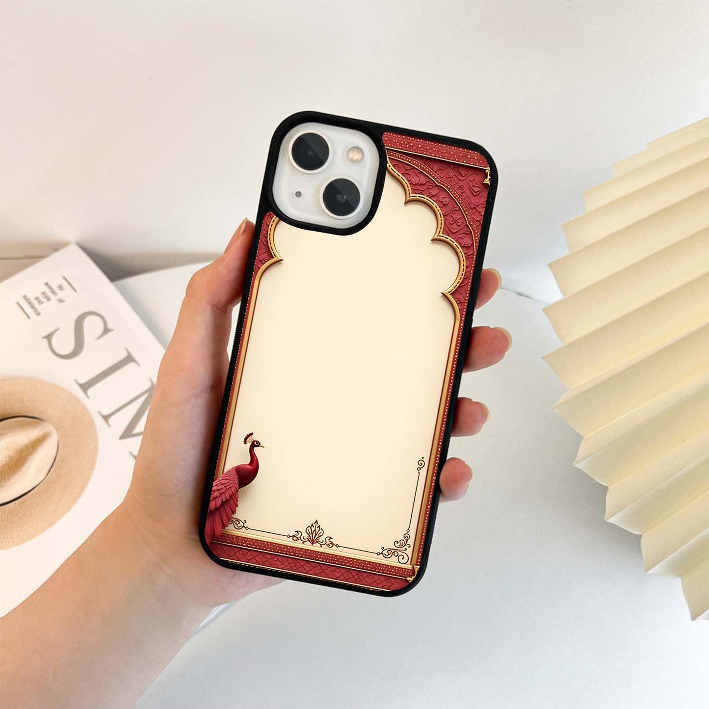 Maroon Mural Birds Glass Case