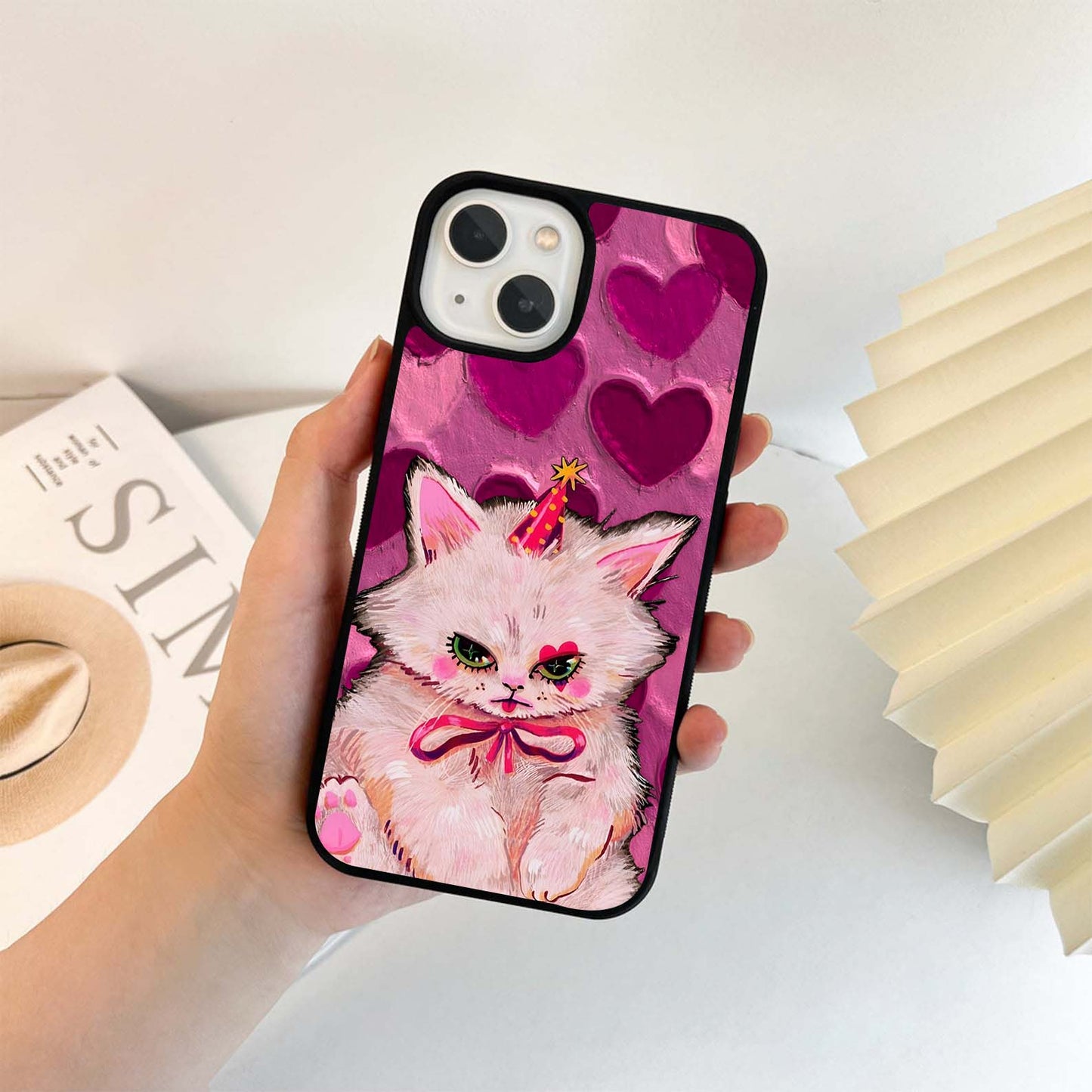 Layered Heart With Cat Glass Case