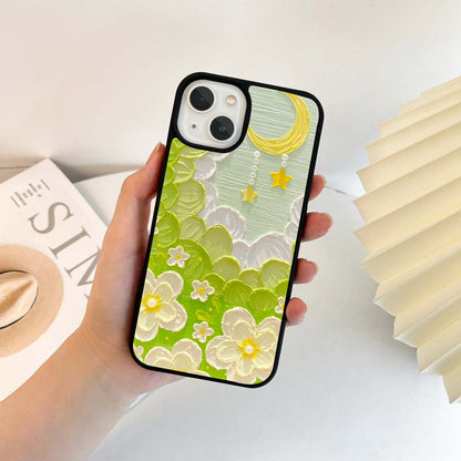 Moon with Pearls & Cream Florals Glass Case